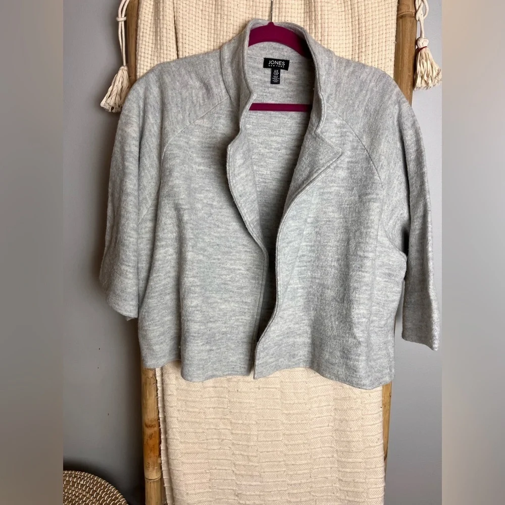HEATHER silver gray wool three quarter sleeve boxy jacket - Picture 2 of 7